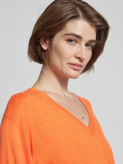 MSCH Copenhagen Loose Fit Strickshirt aus Viskose-Mix mit Leinen-Anteil Modell 'Kobra' Orange 3