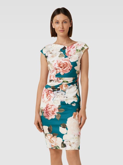 SWING Knielanges Cocktailkleid mit floralem Muster Petrol 4