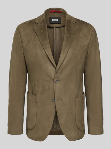 Produktfoto, Regular Fit Blazer mit Reverskragen Modell 'Benito' von CINQUE in Olivgrün, elastischer Material-Mix, zwei Knöpfe, aufgesetzte Taschen