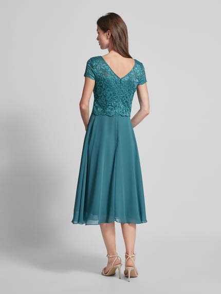 Christian Berg Cocktail Knielanges Cocktailkleid mit Ausbrenner-Effekt Smaragd Melange 5