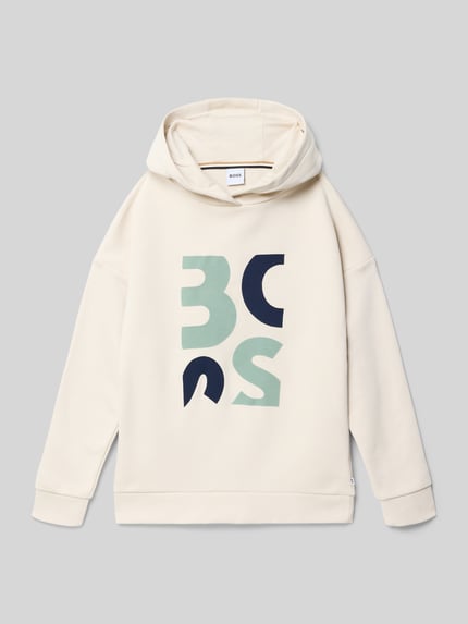 Produktfoto, Regular Fit Hoodie aus Baumwoll-Mix von BOSS, Optik: Unifarben, Label-Print, Kapuze, Langarm, Material: Baumwoll-Mix