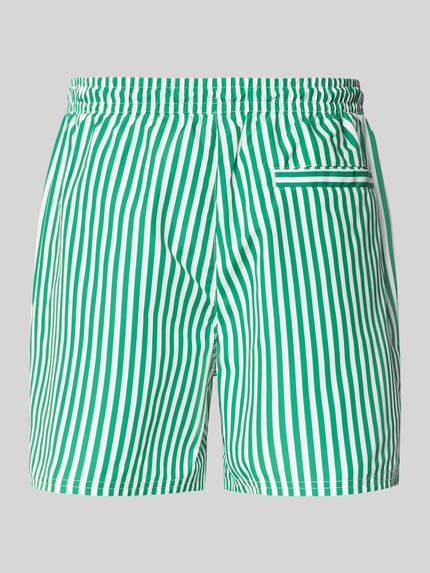 Produktfoto, Regular Fit Shorts mit Logo-Print von Calvin Klein Underwear, zielono-białe paski, elastyczny pas z tunlem, zintegrowane figi