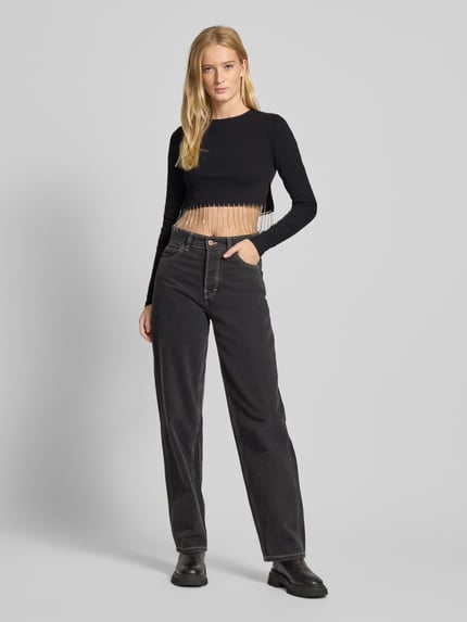 NOISY MAY® Cropped Longsleeve mit Strasssteinbesatz Modell 'MAYA' Silber 1