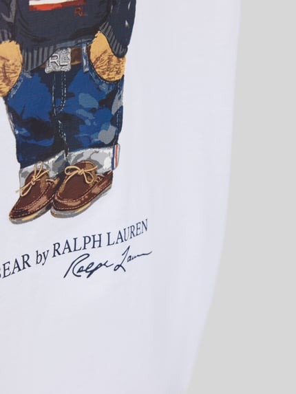 Produktfoto, Regular Fit T-Shirt aus reiner Baumwolle mit Polo Bear von Polo Ralph Lauren Kids, biała jednolita kolorystyka, nadruk Polo Bear, okrągły dekolt, krótkie rękawy, materiał jersey, aplikacja label print.