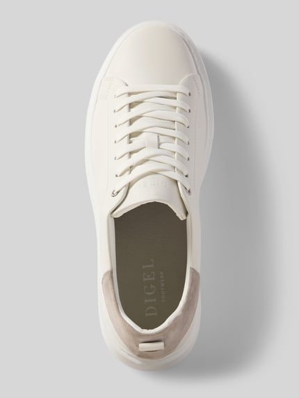 Productfoto, Sneaker uit leer model 'Sound' van DIGEL, heren sneakers met afgeronde punt, vetersluiting, echt leer, hakhoogte maat 44: 4 cm, schachthoogte maat 44: 8 cm, schachtbreedte maat 44: 7 cm, witte kleur, zachte textuur, bovenzijde met contrasterende hiel