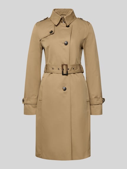 Produktfoto, Trenchcoat mit Stoffgürtel van Jake*s Casual in beige, getailleerde fit, mix van katoen, opgestikte zakken, stoffen riem, knopen, reverskraag