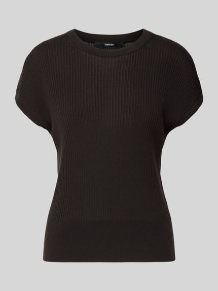 Produktfoto, zwart T-shirt uit mix van lyocell en linnen, regular fit, riblook, ronde hals Model 'Tianna' van Someday, dames, ruglengte maat 36: 50 cm