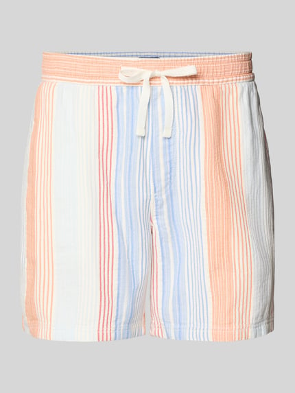 Productfoto, Relaxed Fit Shorts uit zuivere katoen van Tommy Jeans met allover-streepprint, elastische tailleband met tunnelkoord, zijzakken en dobby-structuur, label patch, multicolor in oranje, blauw en wit, context heren shorts