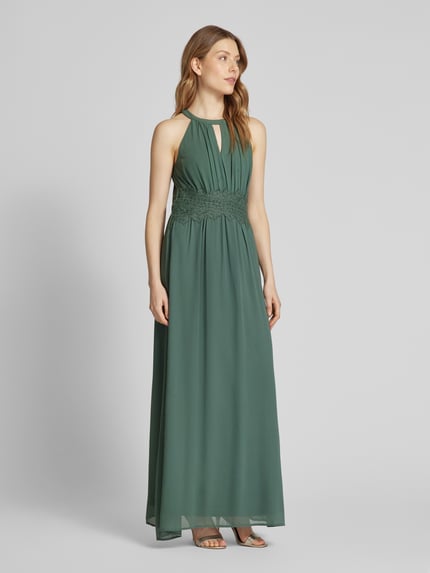 VILA Maxi-jurk met druppelvormige hals, model 'MILINA' Flessengroen - 1