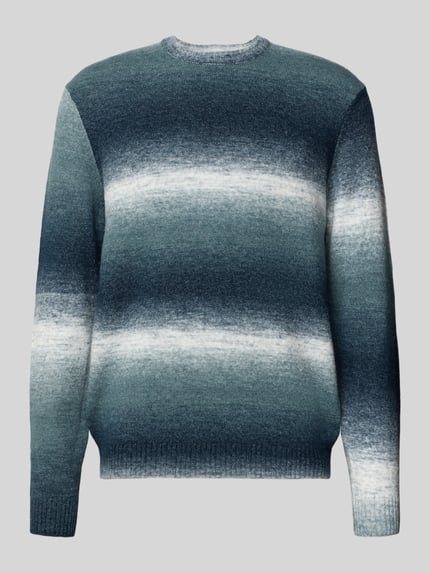 Produktfoto, Regular Fit Strickpullover mit Baumwoll-Anteil Modell 'BERTIL' von Only & Sons, Allover-Muster in Blau- und Weißtönen, Rundhals, gerippte Abschlüsse, Stricktextur