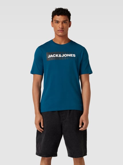 JACK & JONES t-shirt z nadrukiem z logo model 'CORP' Petrol 4