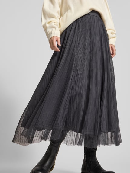 ONLY regular fit midi-rok van mesh model 'LAVINA' Antraciet - 3