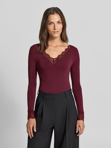 VERO MODA Slim fit shirt met lange mouwen van modalmix met wol model 'SKYE' Bordeaux - 4
