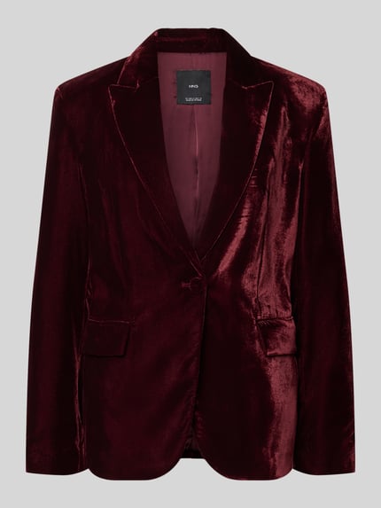 Produktfoto, Regular Fit Blazer aus Samt Modell 'COMBI' von Mango in dunklem Bordeauxrot mit Reverskragen, Pattentaschen und Knopfverschluss