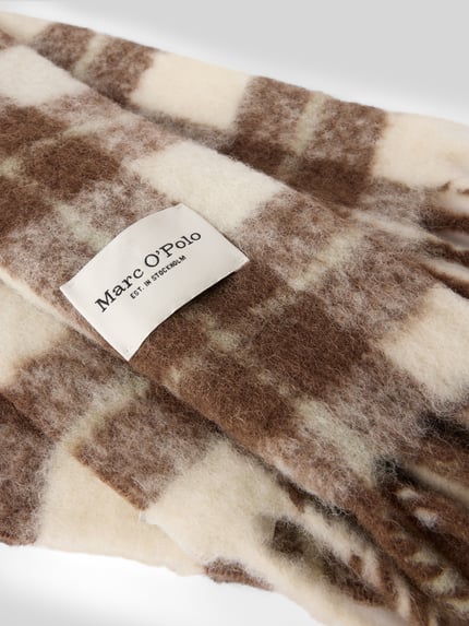 Productfoto, Schal uit alpaca wol met franjes van Marc O'Polo, meerkleurig geruit design, labelpatch, geweven, alpaca-wolmix textuur