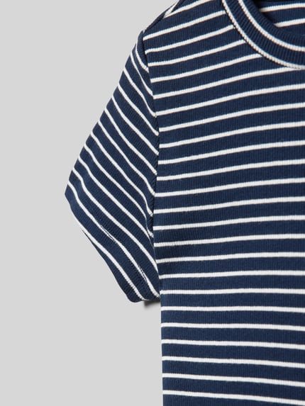 Blue Effect Cropped T-Shirt mit Streifenmuster Marine 2