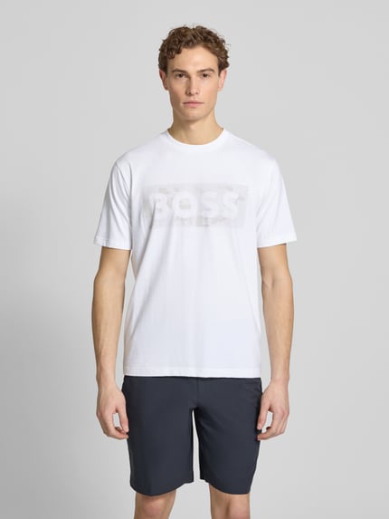BOSS Green Regular Fit T-Shirt aus Baumwoll-Mix Modell 'TS_GLOBE LOGOPATTERN' Weiss 4