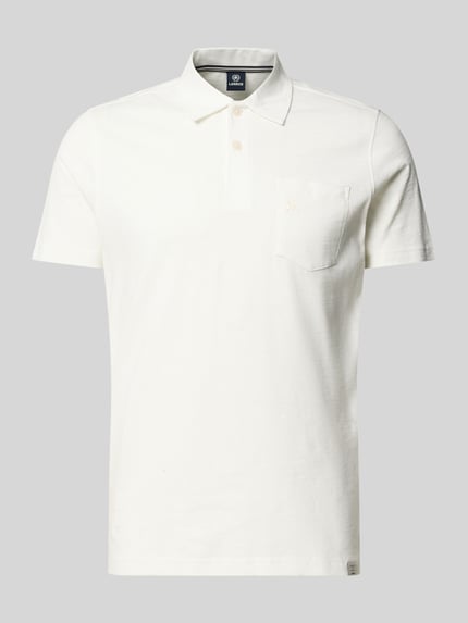 Produktfoto, Regular Fit Poloshirt mit Brusttasche von Lerros aus Reine Baumwolle mit Polokragen, kurzer Knopfleiste, Logo-Stitching, Rückenlänge 66 cm bei Größe M, weiß, glatte Textur