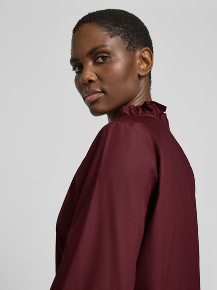 MORE & MORE Regular Fit Bluse mit Rüschenkragen und V-Ausschnitt Bordeaux 3