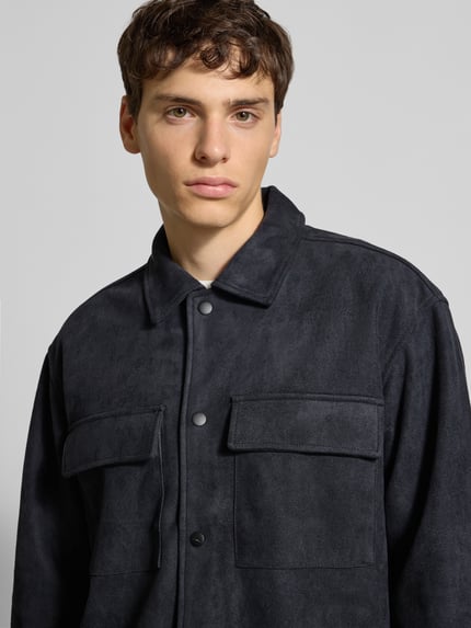 ONLY & SONS Regular fit jack in suèdelook met klepzakken op de borst, model 'RAVI' Zwart - 3