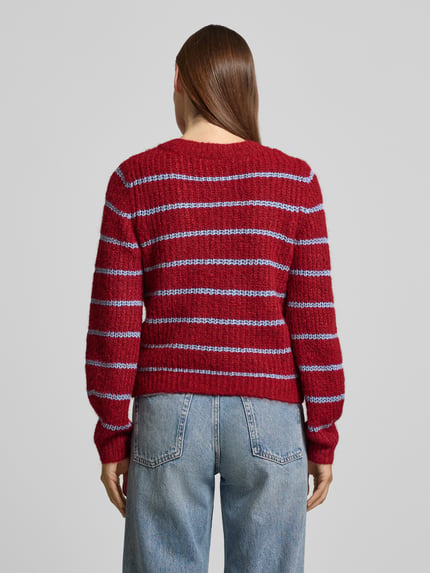 VERO MODA Sweter z dzianiny o kroju regular fit z dodatkiem wełny model ‘AWESOME’ Bordowy 5
