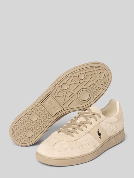 Produktfoto, Sneaker mit Label-Stitching von Polo Ralph Lauren aus echtem Rindsleder in Beige, strukturierte Sohle, abgerundete Spitze