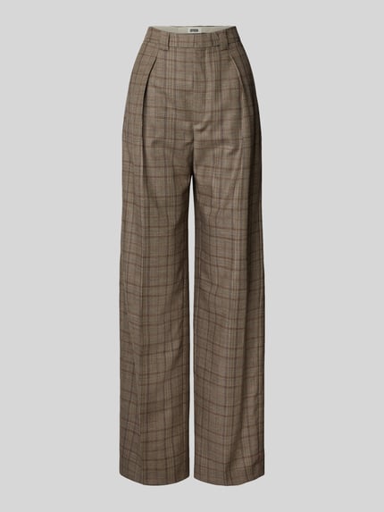 Produktfoto, Wide Fit Stoffhose aus reiner Schurwolle Modell 'ADUCT' von DRYKORN im Karomuster, Beige- und Brauntöne, Bügelfalten, glatte Textur