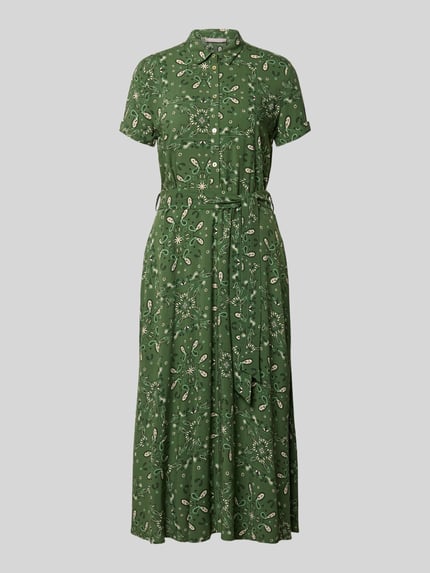 Productfoto, Hemdblusenkleid uit viscose met bindriem van Christian Berg Woman Selection, groen met allover print, getailleerde fit, midilengte