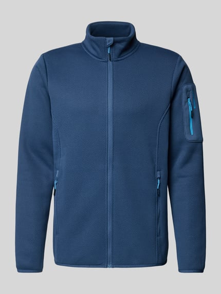 Produktfoto, Regular Fit Jacke mit Stehkragen Modell 'BREDSTEDT' von Icepeak, niebieska faktura, wpuszczane kieszenie na zamek błyskawiczny, elastyczne wykończenia, długość tyłu w rozmiarze M: 69 cm, szerokość ramion w rozmiarze M: 43 cm, szerokość w rozmiarze M: 54 cm, długość rękawów w rozmiarze M: 67 cm