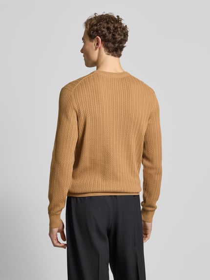 Christian Berg Men Sweter z dzianiny z prążkowanymi wykończeniami Koniakowy 5