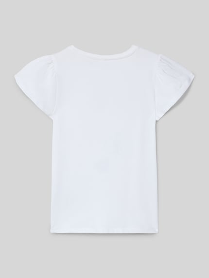 Produktfoto, Regular Fit T-Shirt aus reiner Baumwolle von s.Oliver RED LABEL, unifarben weiß, Jersey, Motiv-Stitching, Rundhals, kurzarm mit Raffung