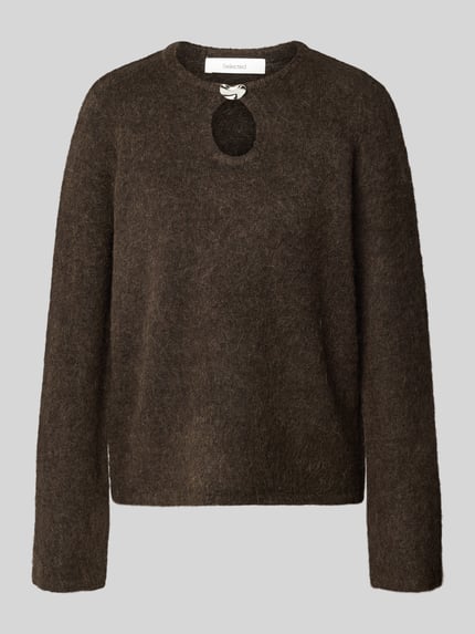 Produktfoto, Relaxed Fit Pullover aus Woll-Mix mit Alpaka-Anteil Modell 'LULU' von Selected Femme in Melange-Optik, Strick, Rundhals, Brosche, Langarm
