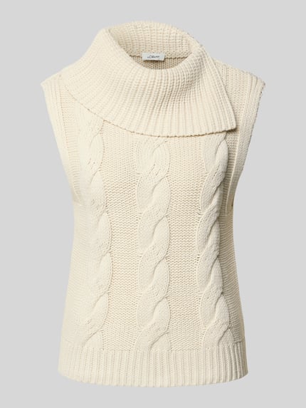 Produktfoto, Strickpullunder mit breitem Rollkragen von S.OLIVER CASUAL, cremefarben in Zopfmuster, Rippstrick, schlichter Look
