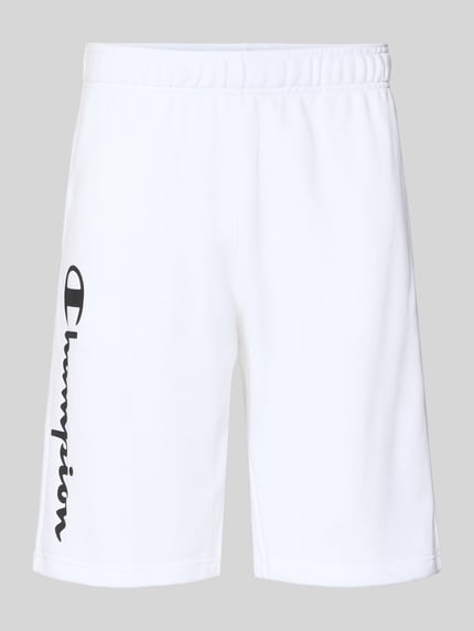 Produktfoto, Shorts mit Logo-Print und -Stitching von CHAMPION in Weiß, lockerer Schnitt aus Baumwoll-Mix, sichtbarer Logo-Print, elastischer Bund