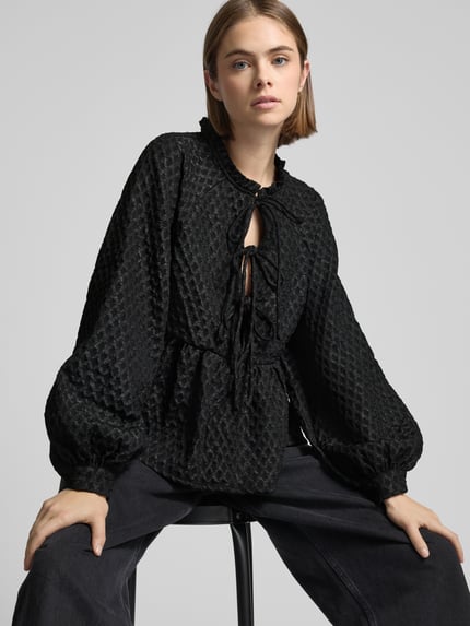 PIECES Relaxed Fit Bluse mit Struktur-Muster Modell 'NIBE' Black 3