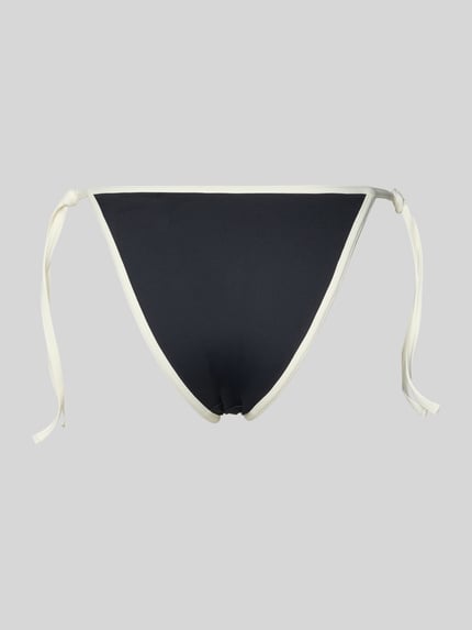 Produktfoto, Bikini-Slip mit Schnürung und Label-Applikation Modell 'NIKI' von Guess, dunkelblauer Material-Mix mit Stretch-Anteil, körpernahe Passform