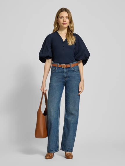 Lauren Ralph Lauren Blouseshirt met V-hals en 3/4-mouwen, model 'CHANTZ' Marineblauw - 1