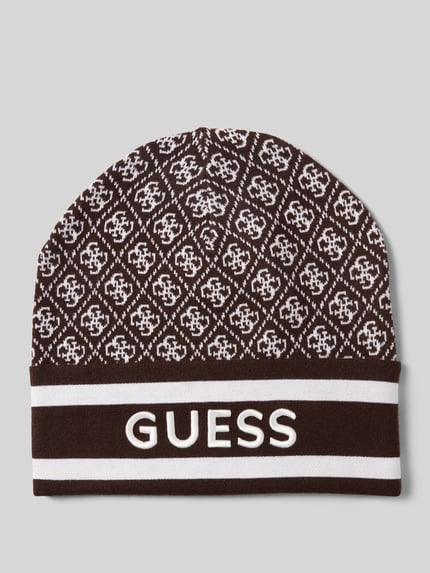 GUESS Strickmütze mit Label-Stitching Modell 'SEVYN' Mittelbraun 1