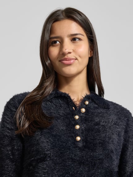 Christian Berg Woman Strickpullover mit 1/2-Arm und Knopfleiste Black 3
