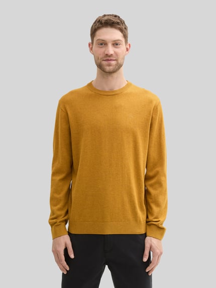 Tom Tailor Regular Fit Pullover aus reiner Baumwolle Senf 4