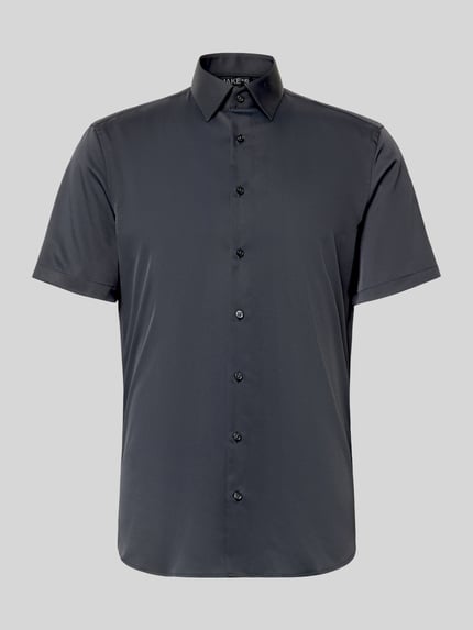 Produktfoto, Slim Fit Business-Hemd mit Kentkragen von Jake*s aus Elastischer-Material-Mix in Dunkelgrau, Knopfleiste, Kurzärmelig