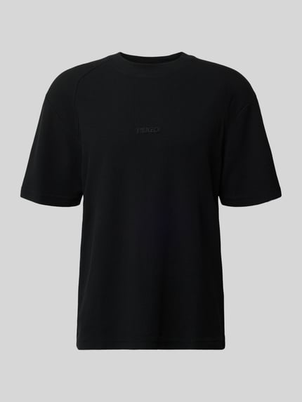 Produktfoto, schwarzes unifarbenes Regular Fit T-Shirt aus reiner Baumwolle Modell 'DAFFL' von HUGO mit Strukturmuster und Rundhalsausschnitt