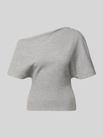 Produktfoto, Regular Fit T-shirt in asymmetrisch design van Gina Tricot, materiaalmix met katoen, dames T-shirt, met korte mouwen, ruglengte maat S 60 cm, grijs, effen, zachte textuur
