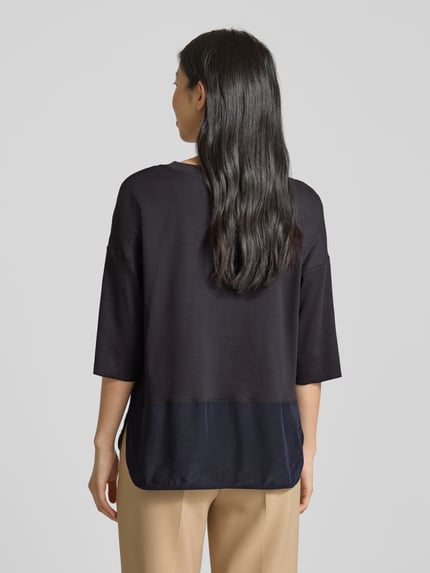 Marc Cain T-Shirt mit geripptem Rundhalsausschnitt Marine 5