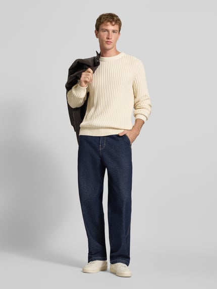 JACK & JONES Regular Fit Strickpullover aus Baumwoll-Mix Modell 'AXON' Offwhite 1