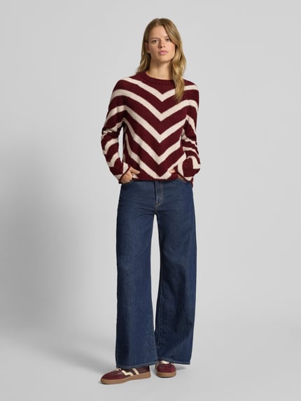 ONLY Sweter z dzianiny o kroju regular fit ze wzorem w paski model ‘ELIZA’ Bordowy 1