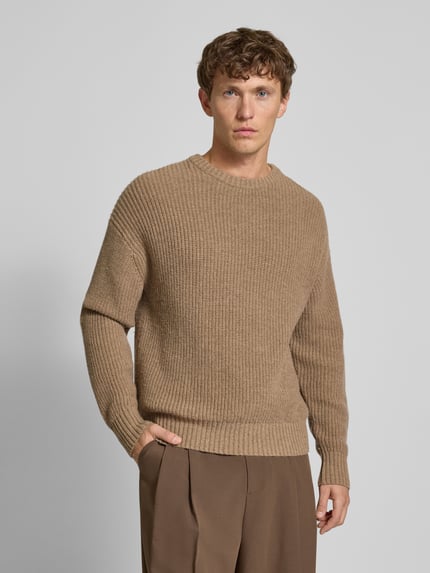 Jake*s Studio Men Sweter z dzianiny o kroju loose fit z dodatkiem wełny Ziemisty brązowy melanż 4