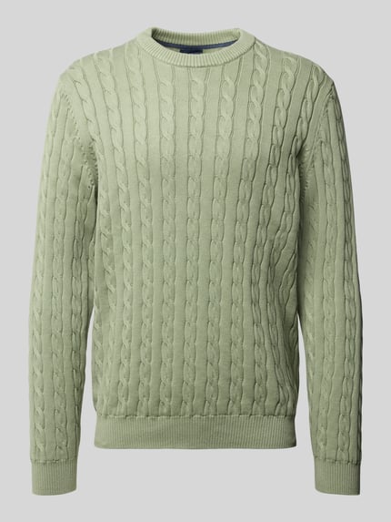 Produktfoto, jasnozielony Strickpullover mit gerippten Abschlüssen von Christian Berg Men, bawełna, regular fit, faktura warkocza
