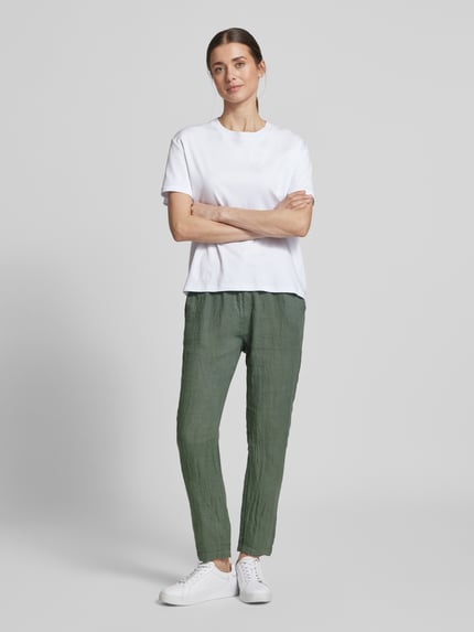 ZABAIONE Leinenhose mit elastischem Bund Khaki 1