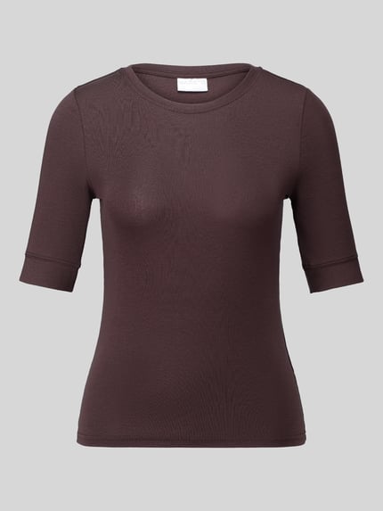 Produktfoto, Regular Fit T-Shirt aus Lyocell-Mix von Jake*s Collection, Damen T-Shirt, einfarbig braun, glatte Textur